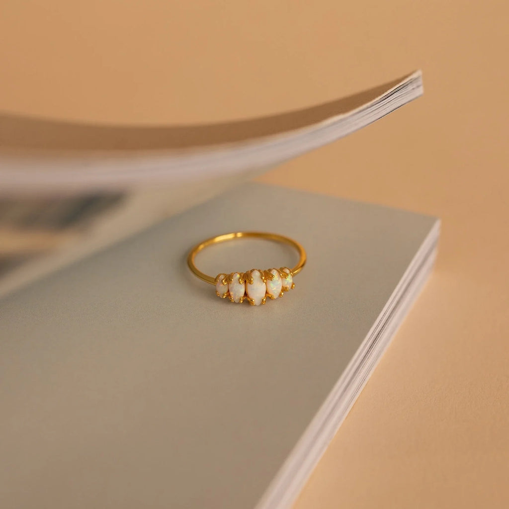 Marquise Opal Statement Ring Silver 18K Gold Plated