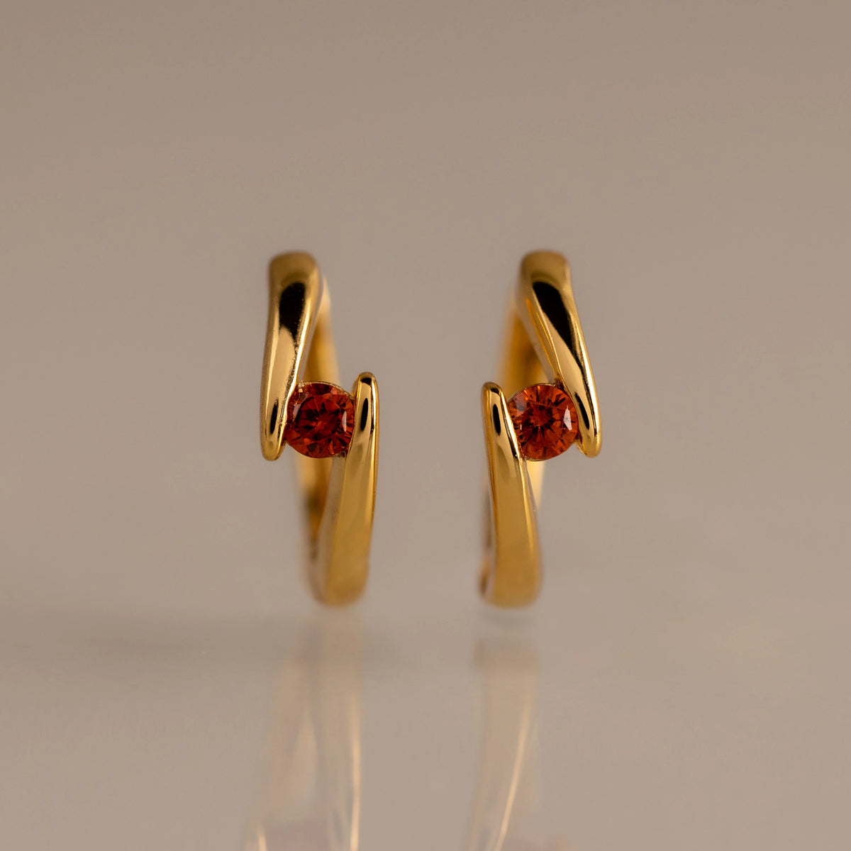Floating Garnet Huggies Silver 18K Gold Plated