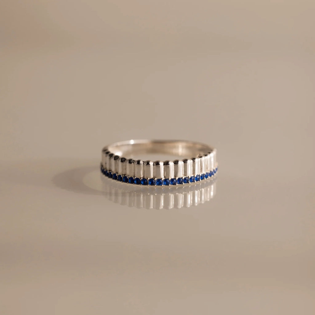 Ribbed Sapphire Stack Ring Silver 18K Gold Plated