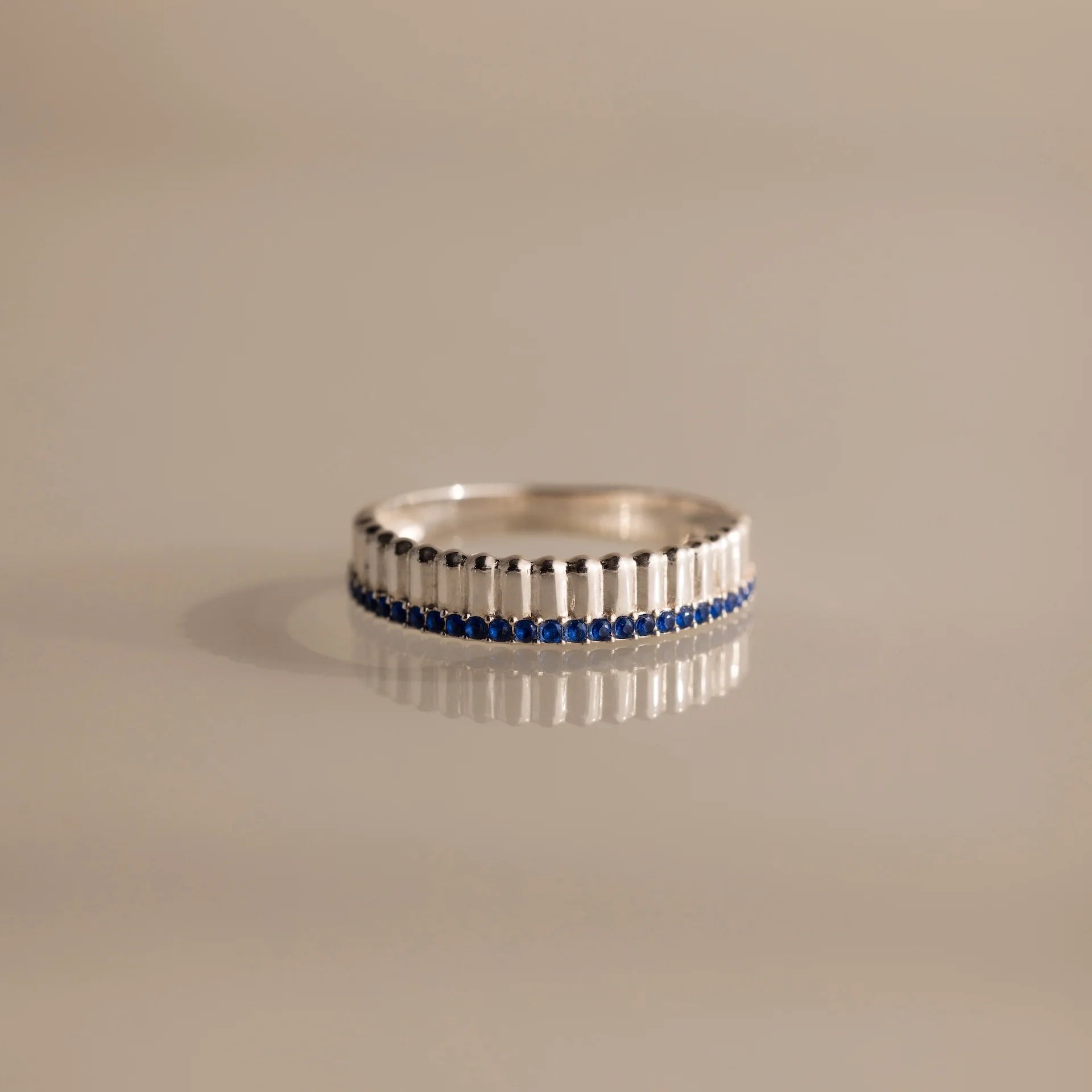 Ribbed Sapphire Stack Ring Silver 18K Gold Plated