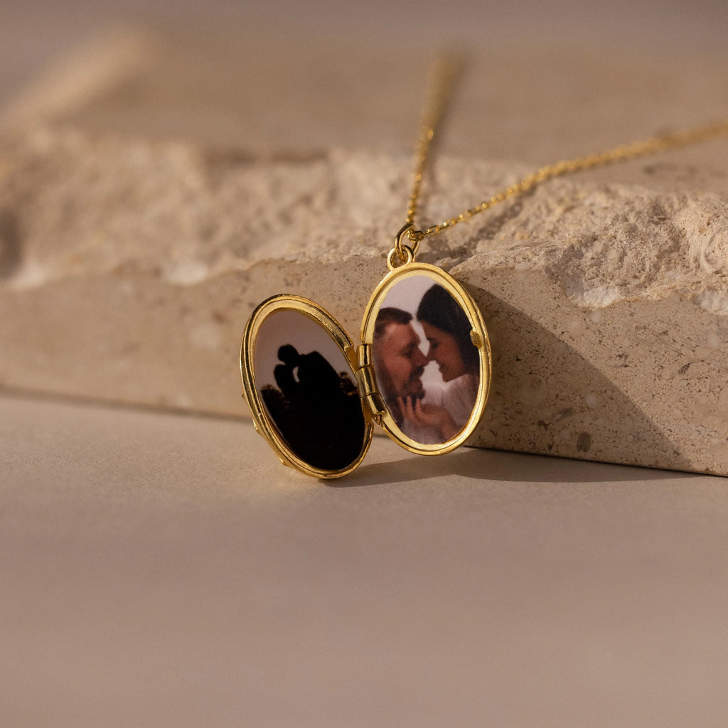 Floral Handwriting Locket Necklace Silver 18K Gold Plated