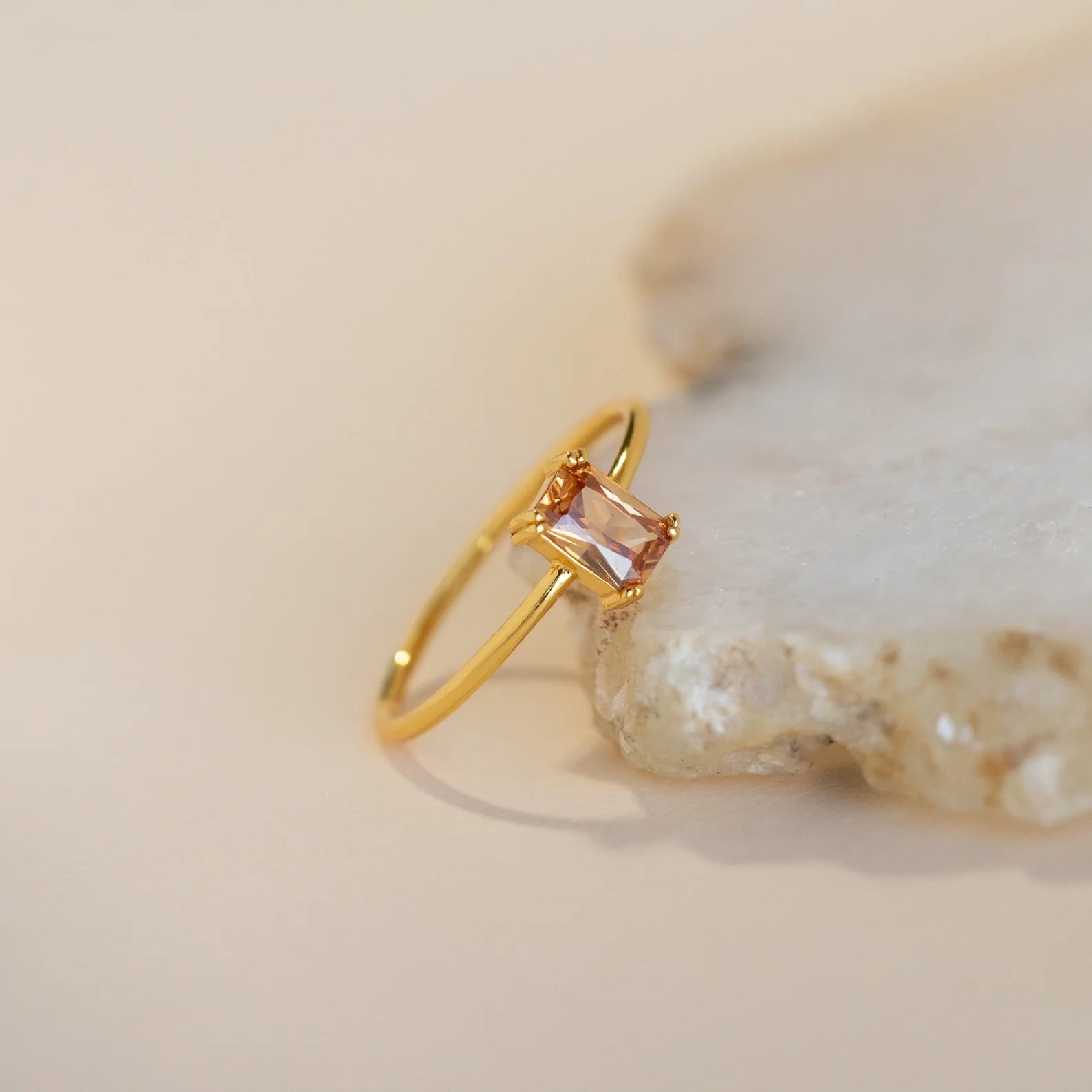 Citrine Emerald Ring Silver 18K Gold Plated
