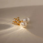 Diamond Pearl Droplet Earrings Silver 18K Gold Plated