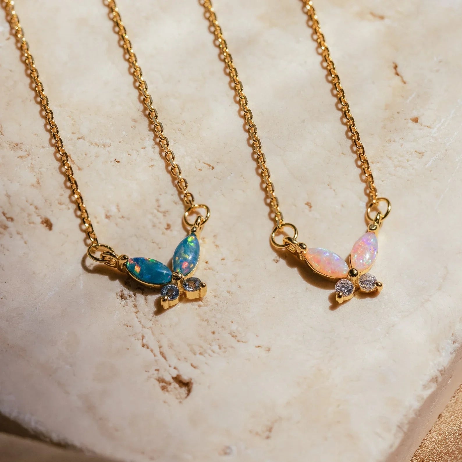 Opal Butterfly Necklace Set Silver 18K Gold Plated