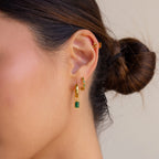 Emerald Marquise Inlay Huggies Silver 18K Gold Plated