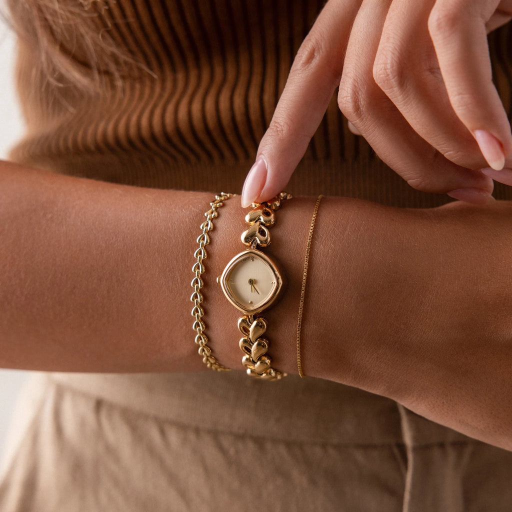 Heart Link Timepiece Silver 18K Gold Plated