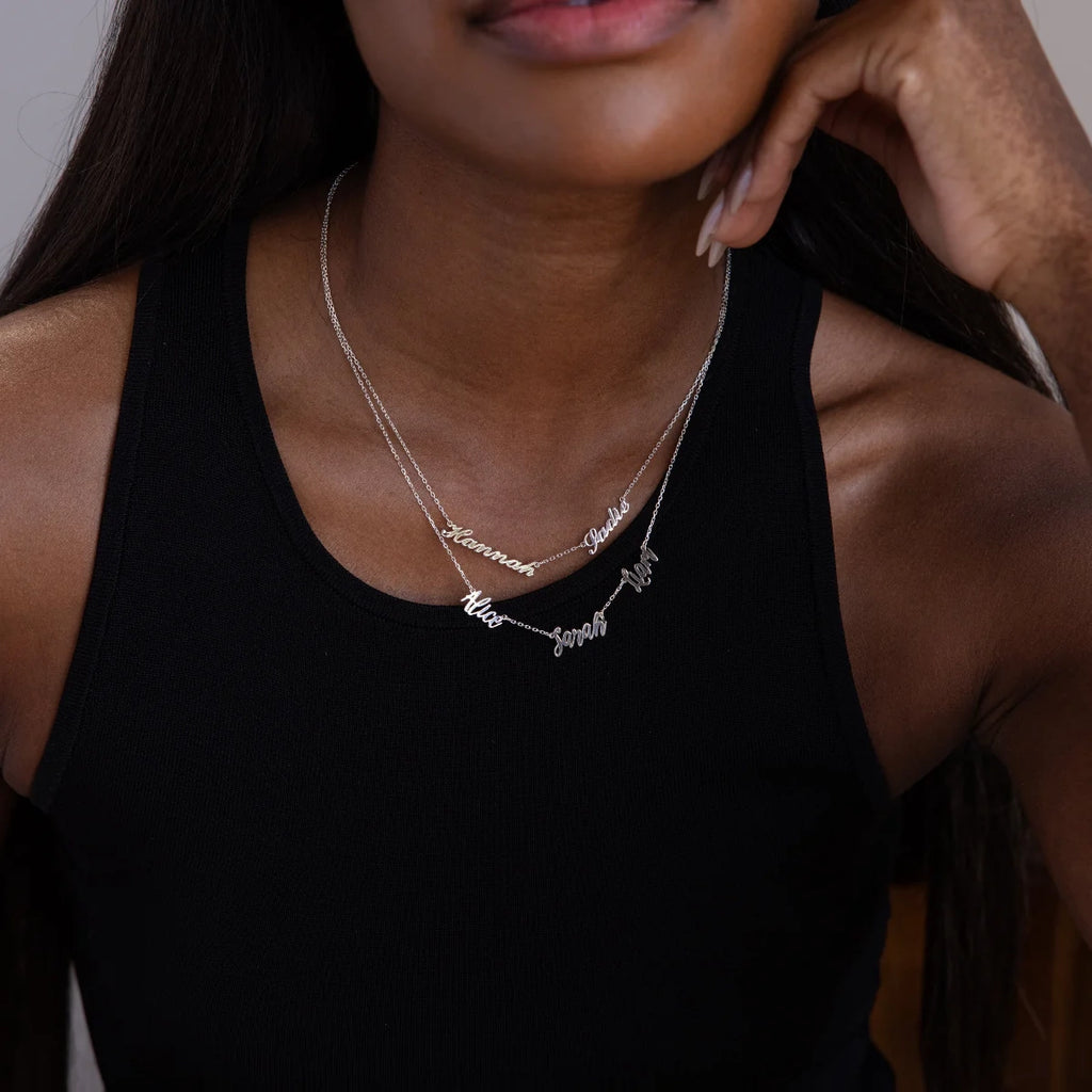 Carrie Multiple Name Necklace Silver 18K Gold Plated