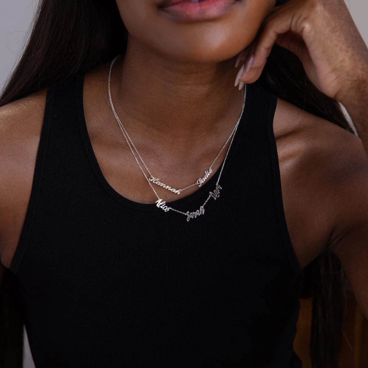 Carrie Multiple Name Necklace Silver 18K Gold Plated