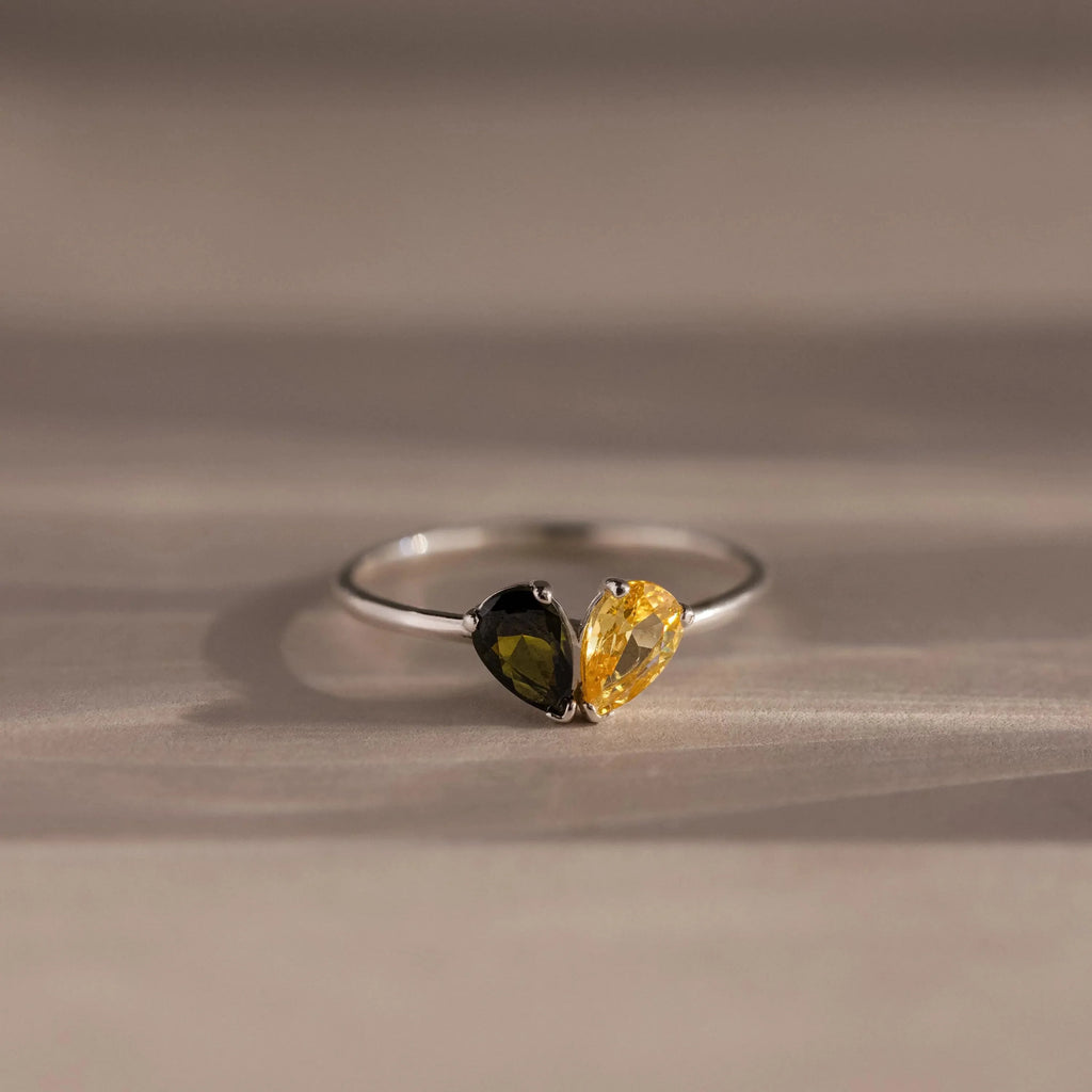 Toi et Moi Teardrop Heart Ring Silver 18K Gold Plated