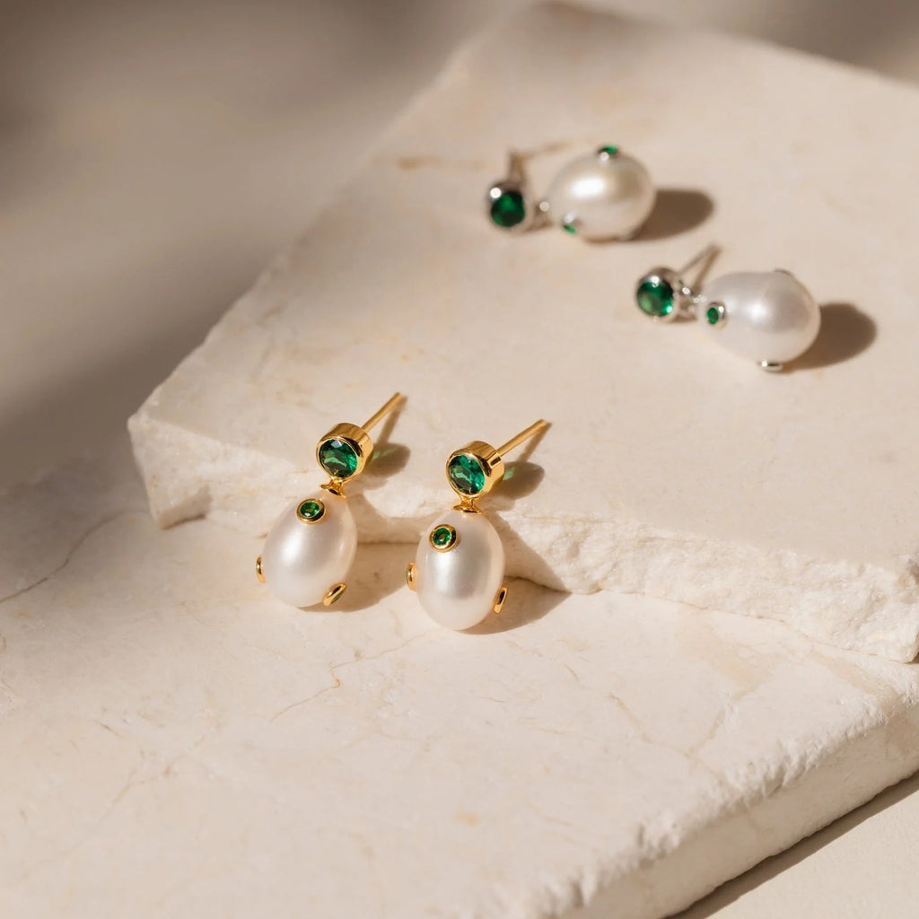 Emerald Pearl Drop Earrings