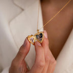 North Star Heart Locket Necklace Silver 18K Gold Plated