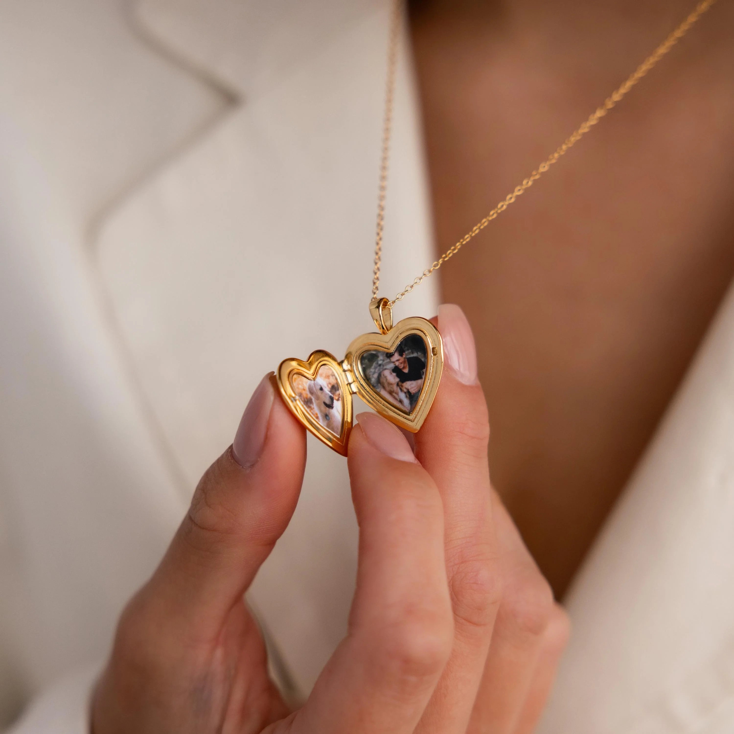 North Star Heart Locket Necklace Silver 18K Gold Plated