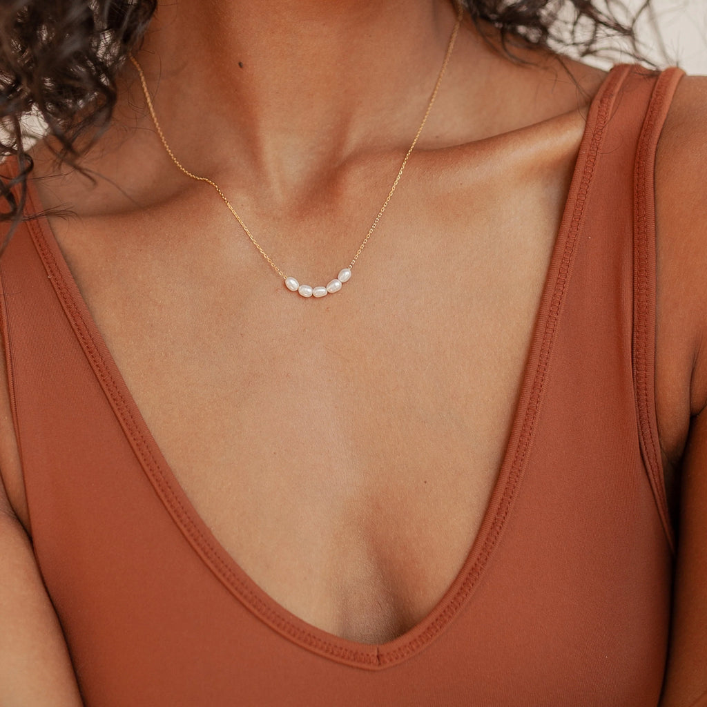 Pearl Bead Necklace  Silver 18K Gold Plated