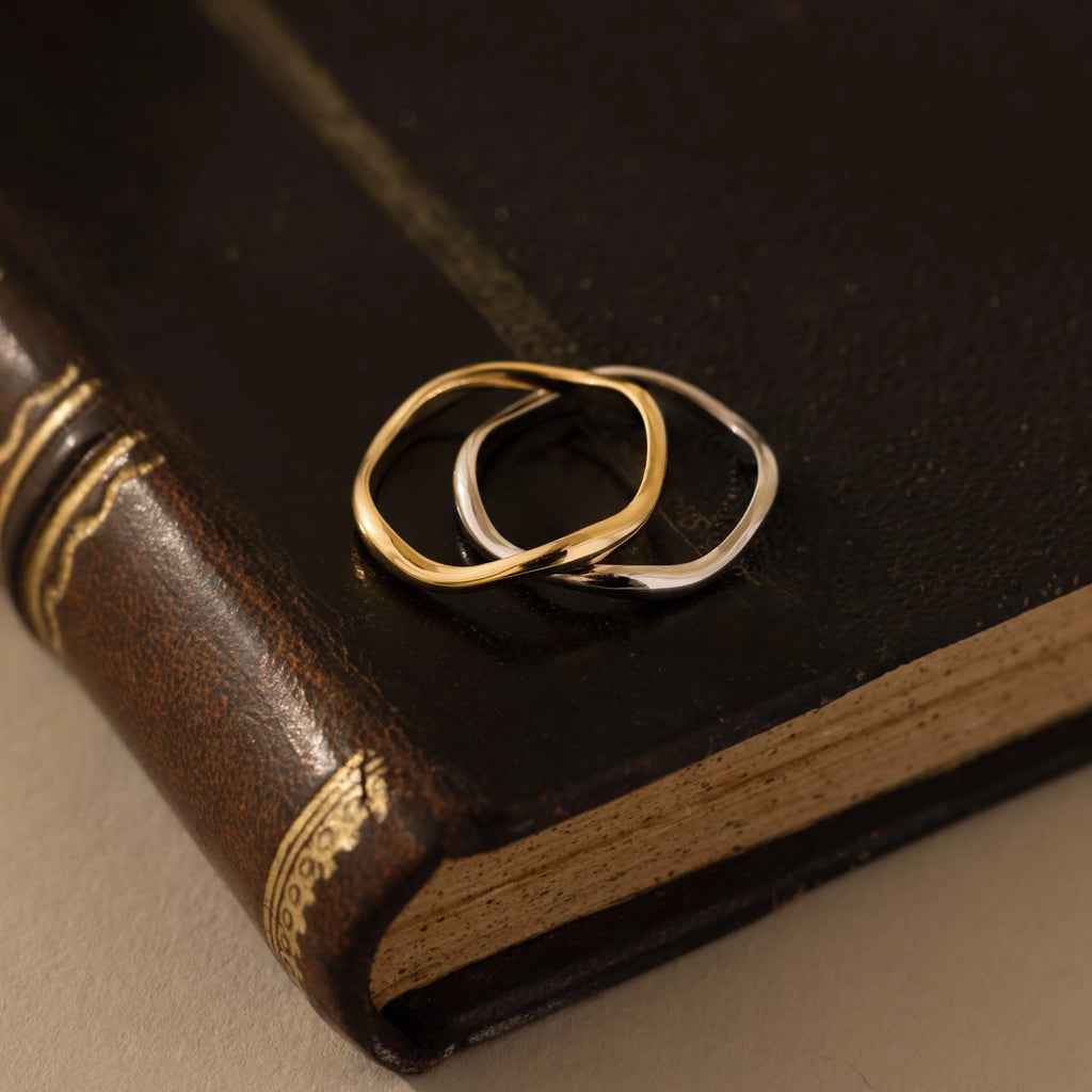 Mixed Metal Wave Ring Set Silver 18K Gold Plated