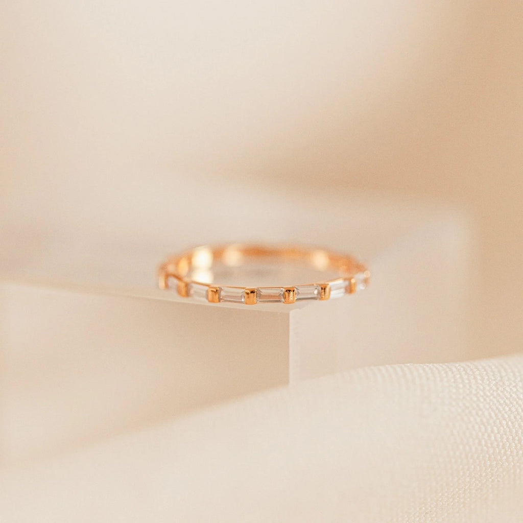 Diamond Baguette Eternity Ring Silver 18K Gold Plated