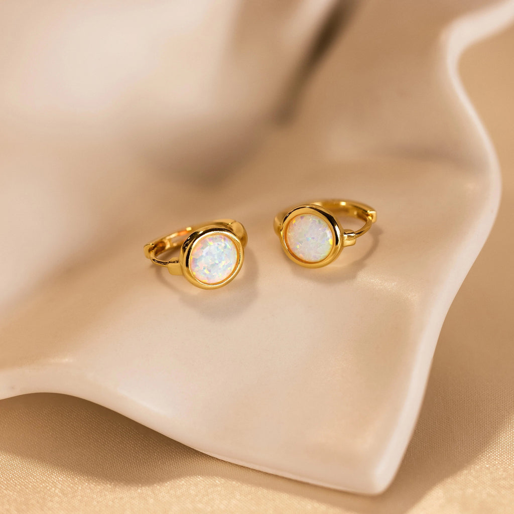 Opal Signet Huggies Silver 18K Gold Plated