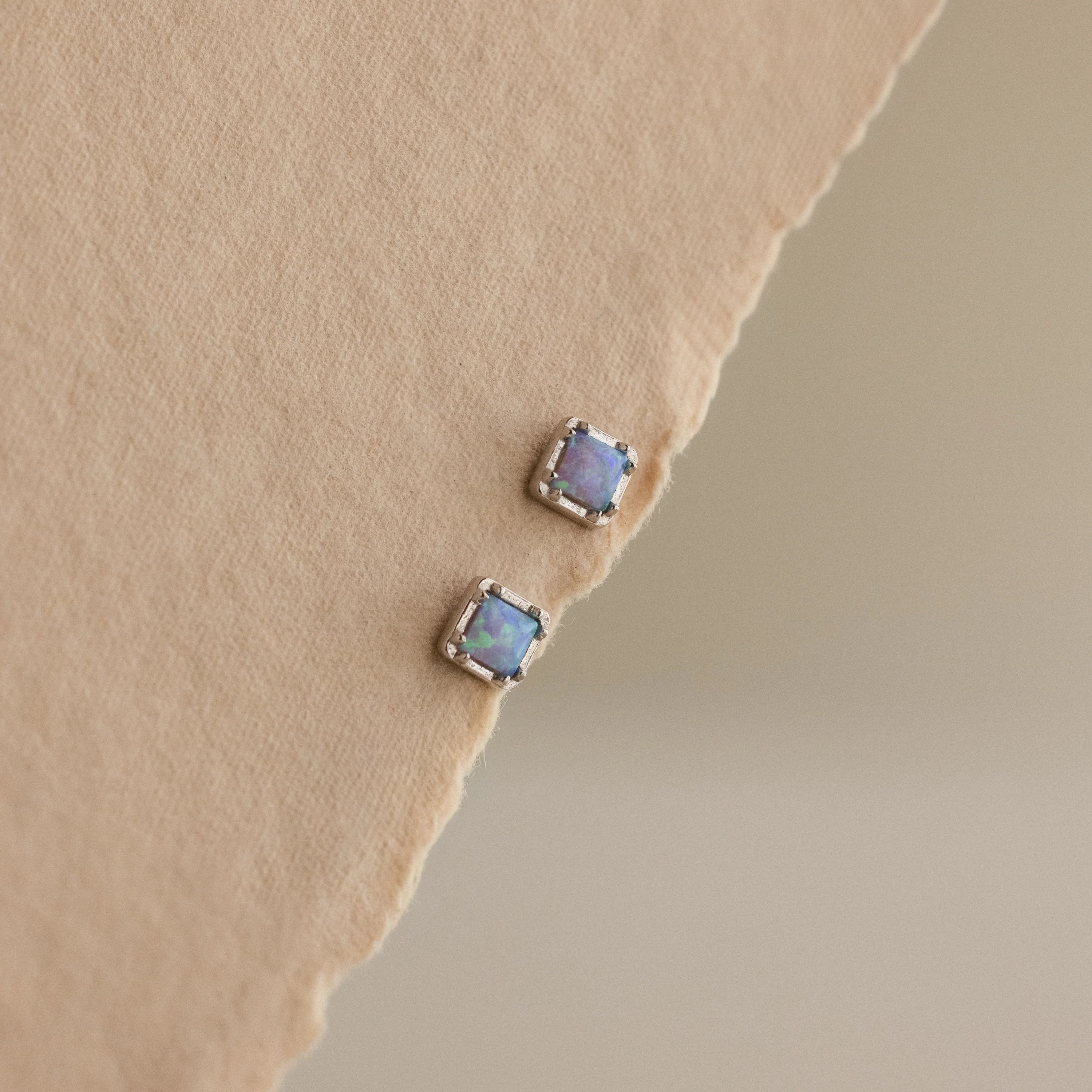 Blue Opal Prism Flatback Studs Silver 18K Gold Plated