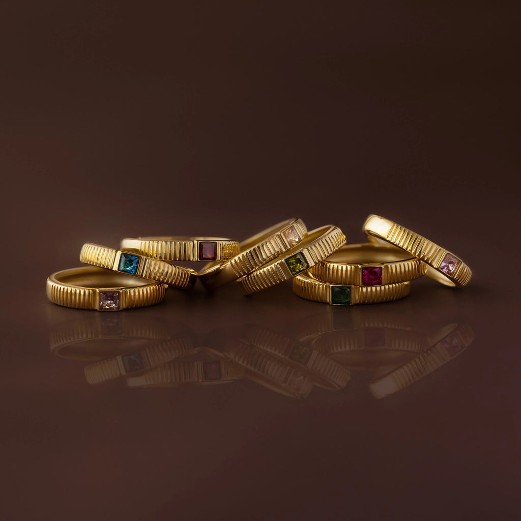 Ribbed Blue Zircon Band Silver 18K Gold Plated