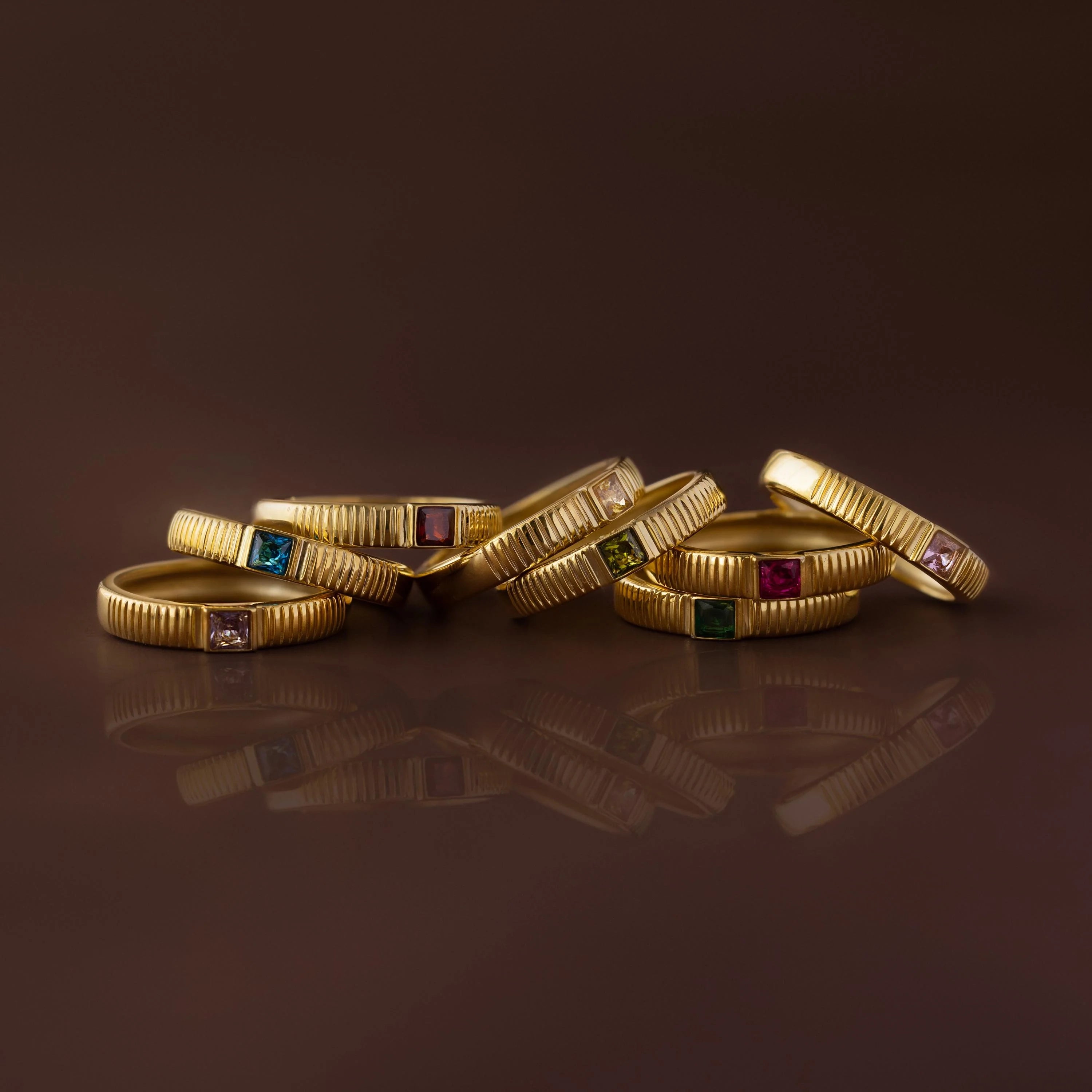 Ribbed Blue Zircon Band Silver 18K Gold Plated