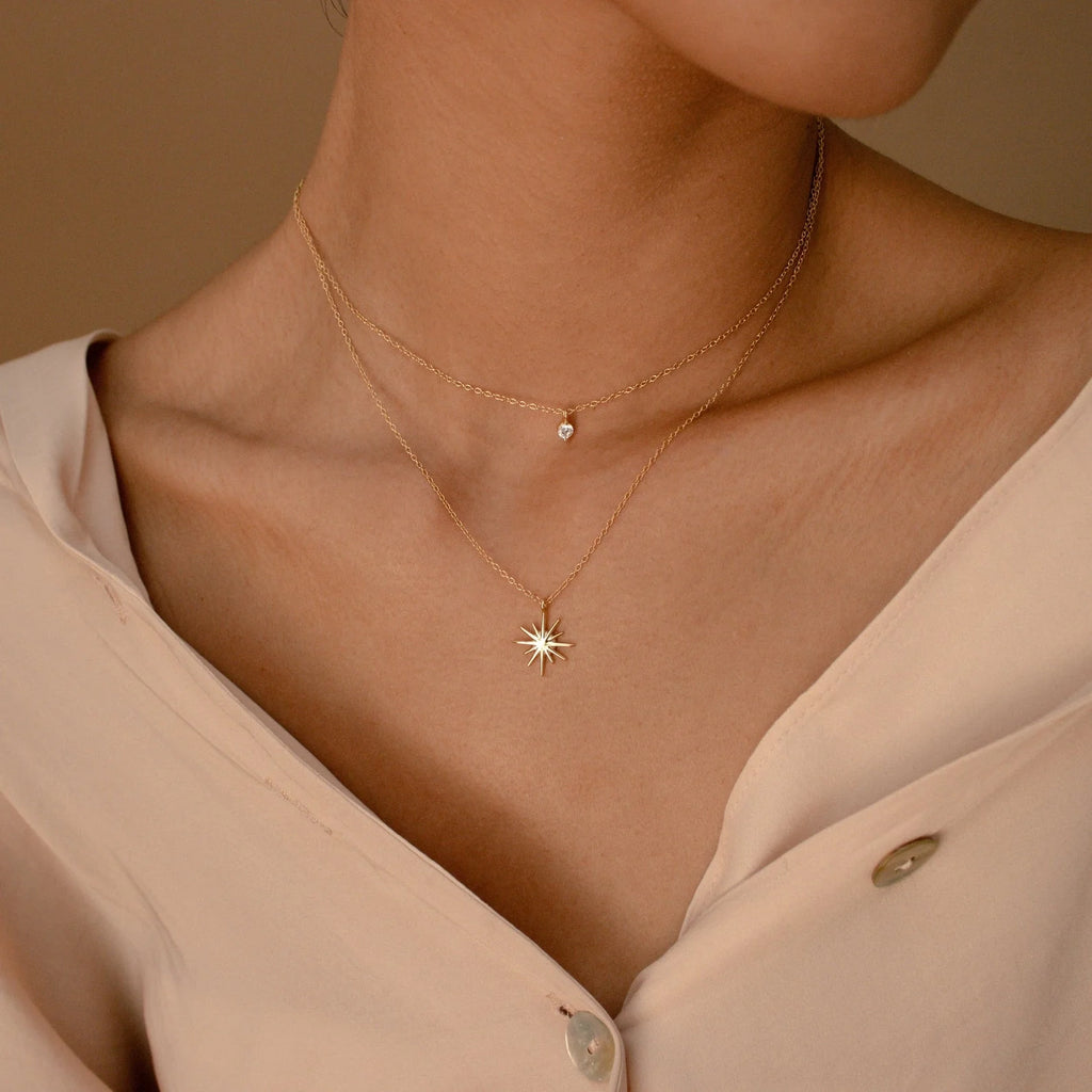 Diamond Starburst Duo Necklace Plated