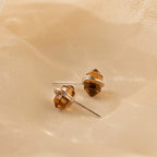Smoky Quartz Glass Stones Studs Silver 18K Gold Plated