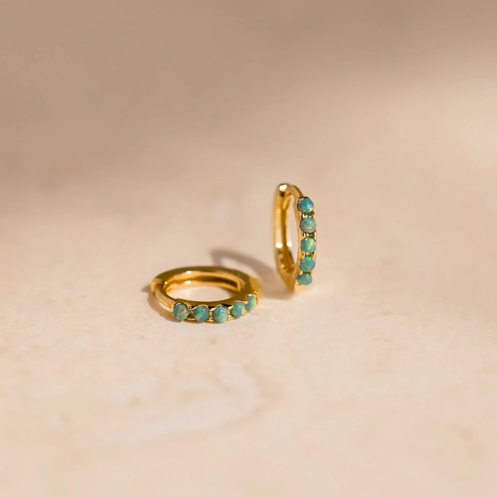 Garden Green Opal Huggies Silver 18K Gold Plated