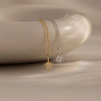Diamond Poinsettia Charm Necklace Silver 18K Gold Plated