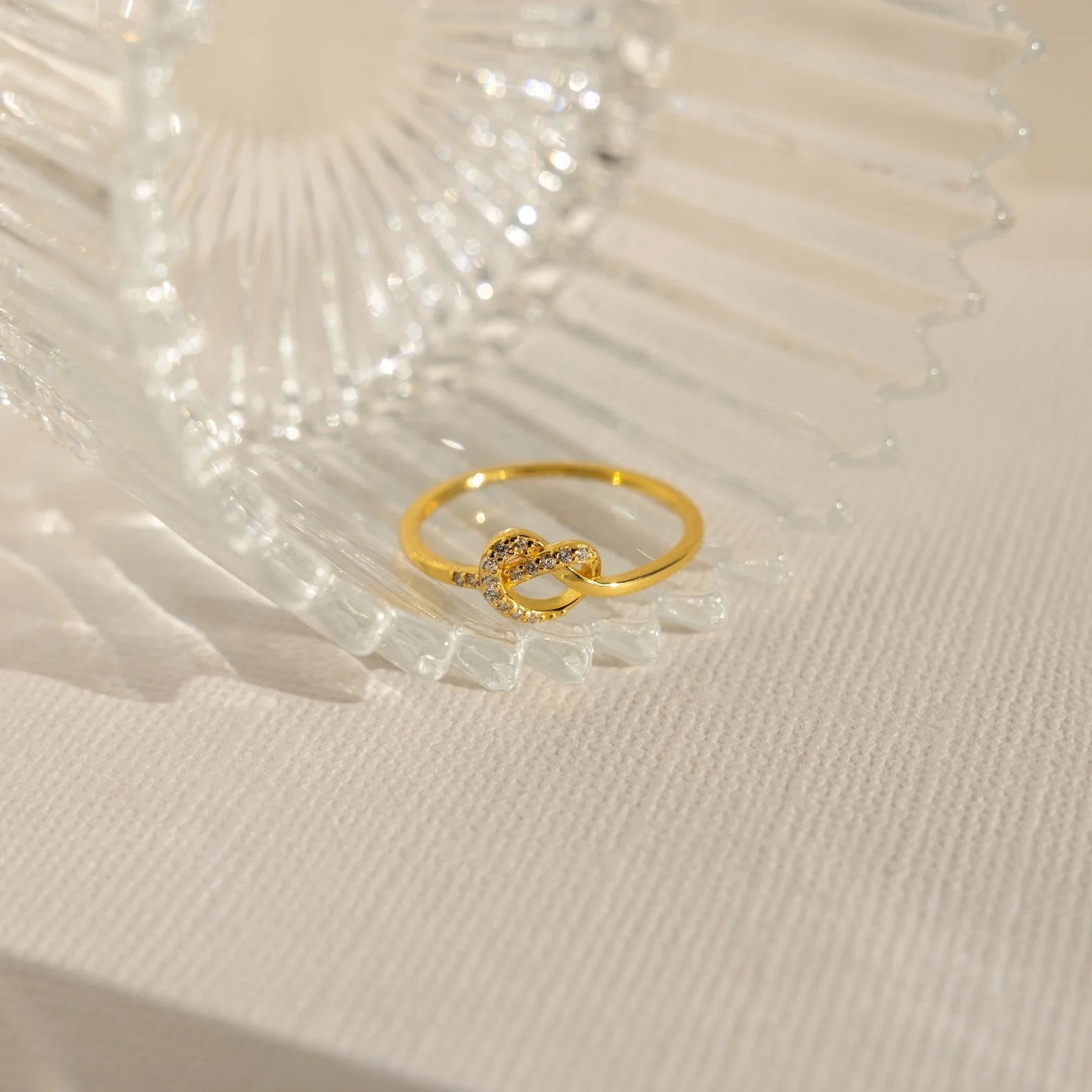 Pave Heart Knot Ring Silver 18K Gold Plated