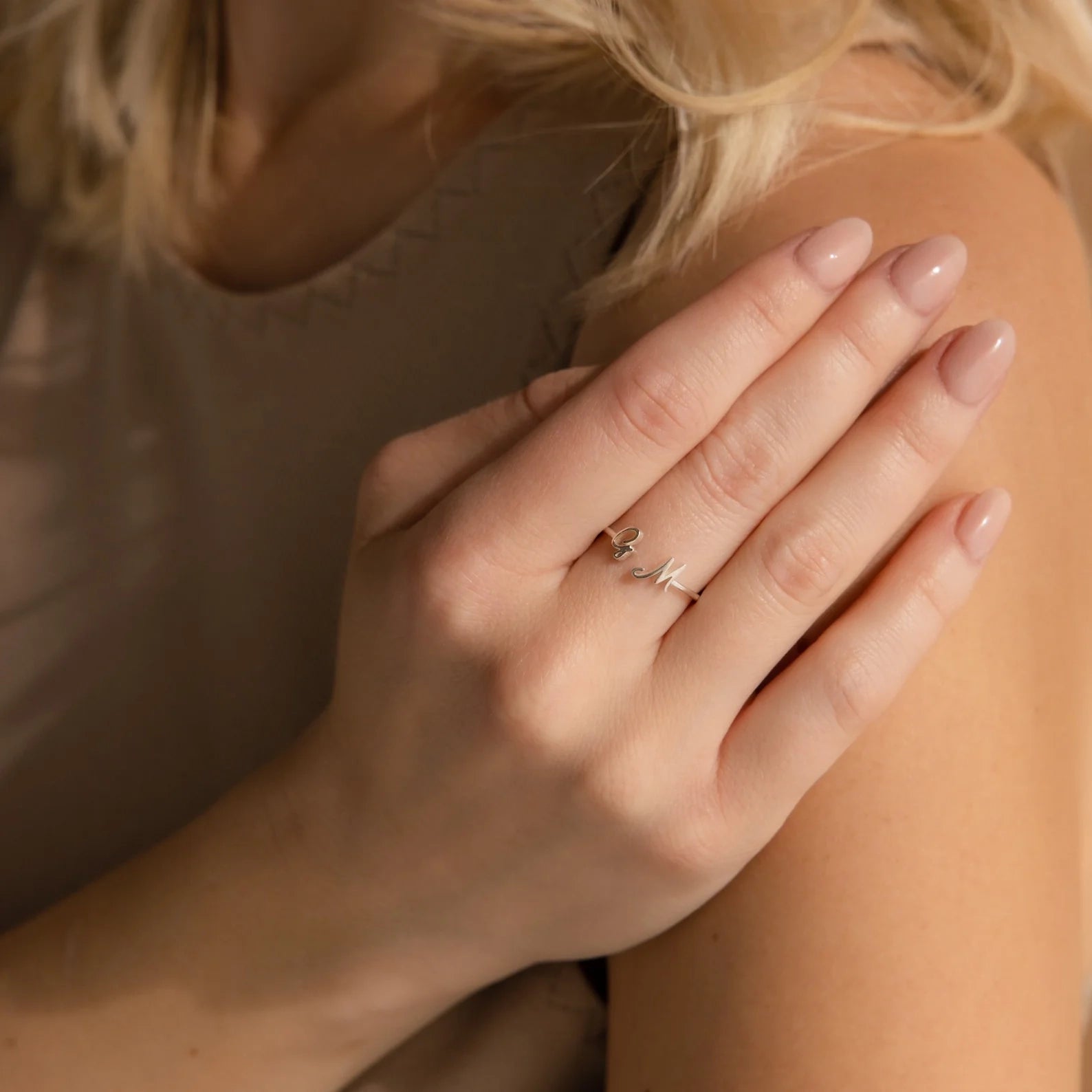 Hallie Duo Initial Ring Silver 18K Gold Plated