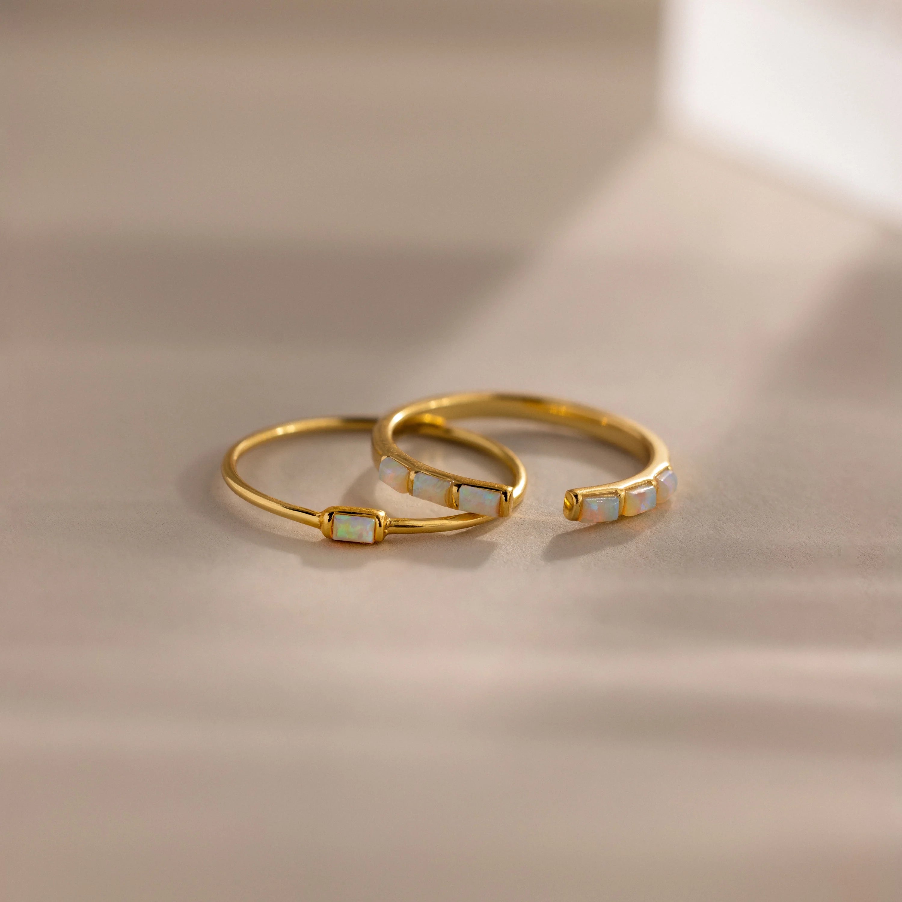 Baguette Opal Ring Set Silver 18K Gold Plated