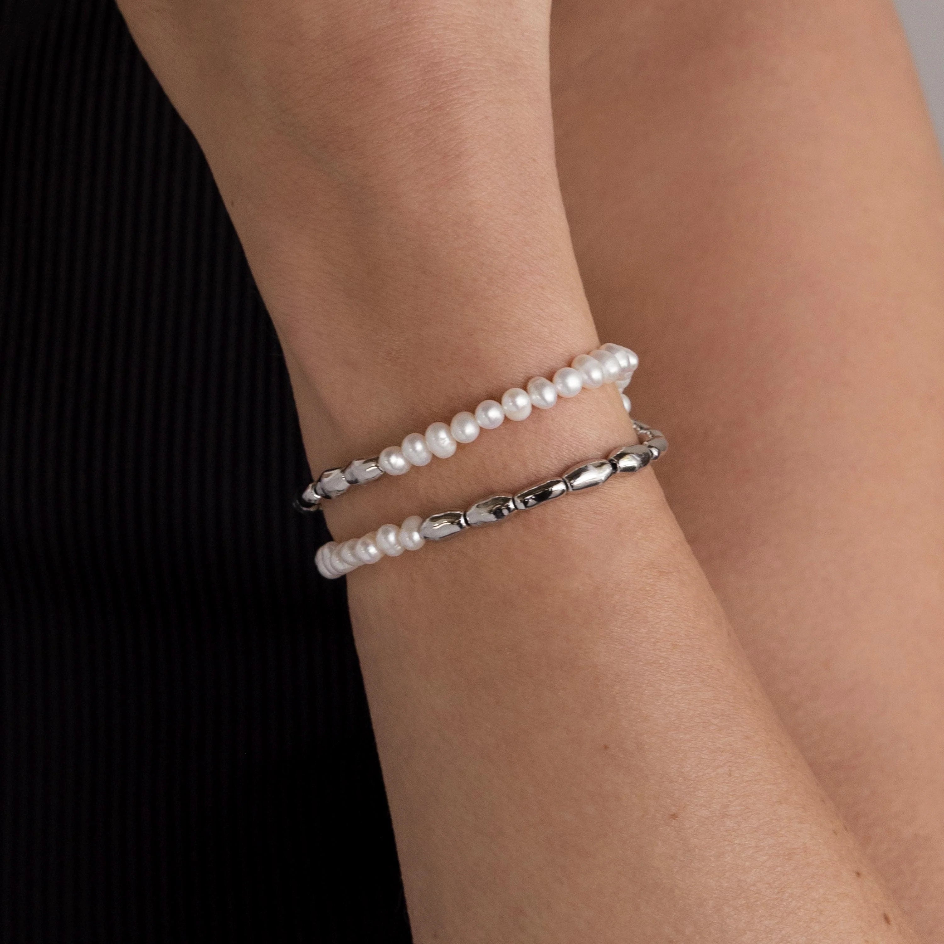 Duo Beaded Pearl Bracelet Silver 18K Gold Plated
