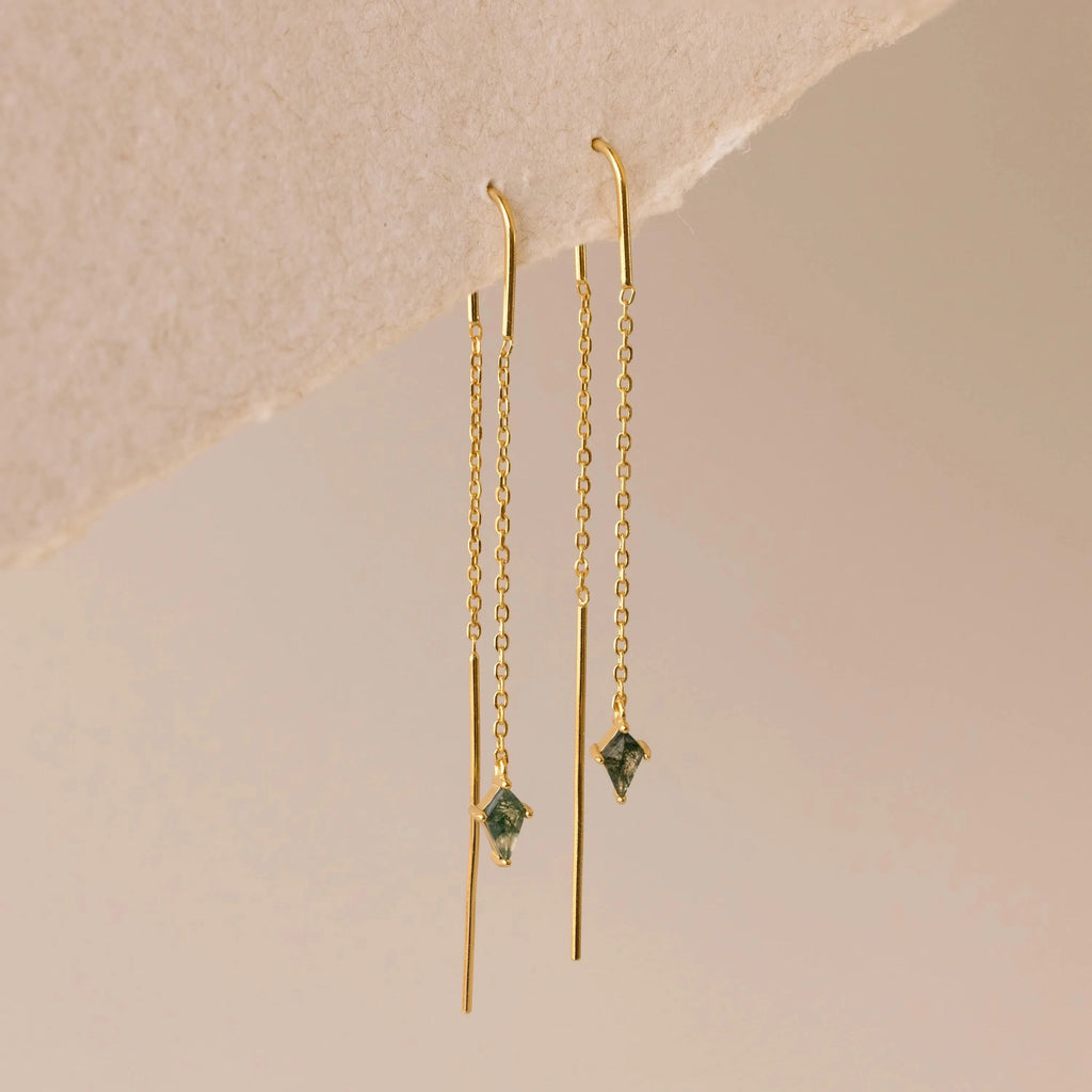 Agate Threader Earrings Silver 18K Gold Plated
