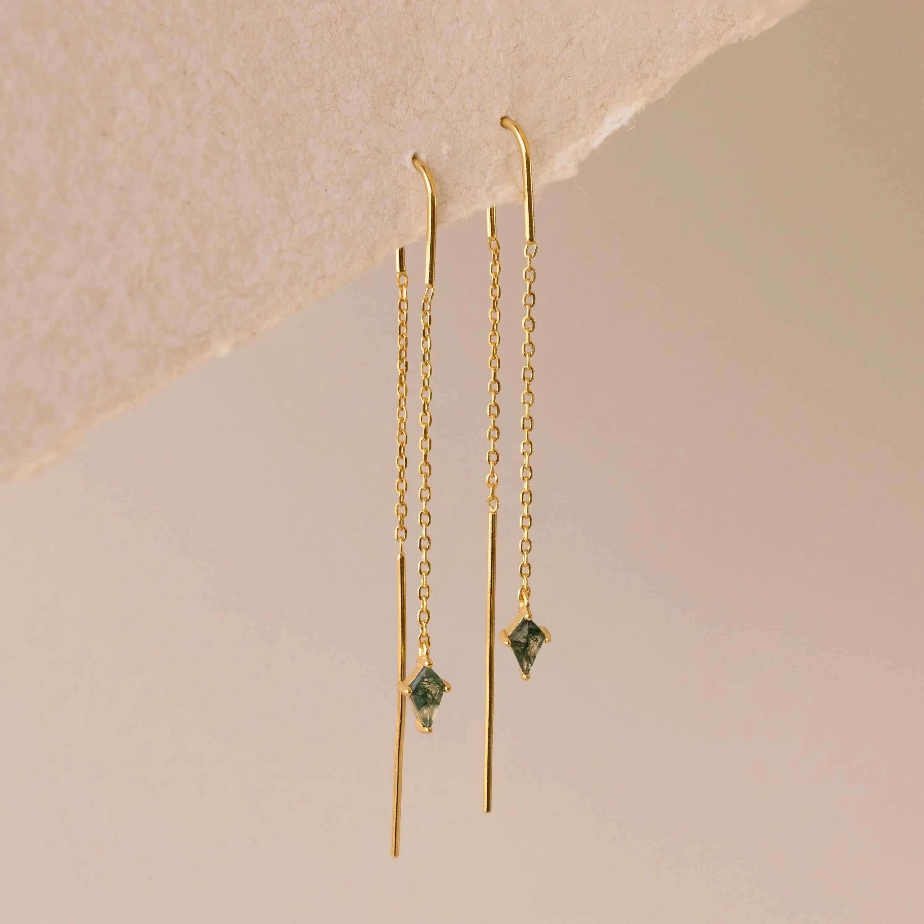 Agate Threader Earrings Silver 18K Gold Plated