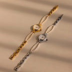 Beaded Pearl Timepiece Silver 18K Gold Plated