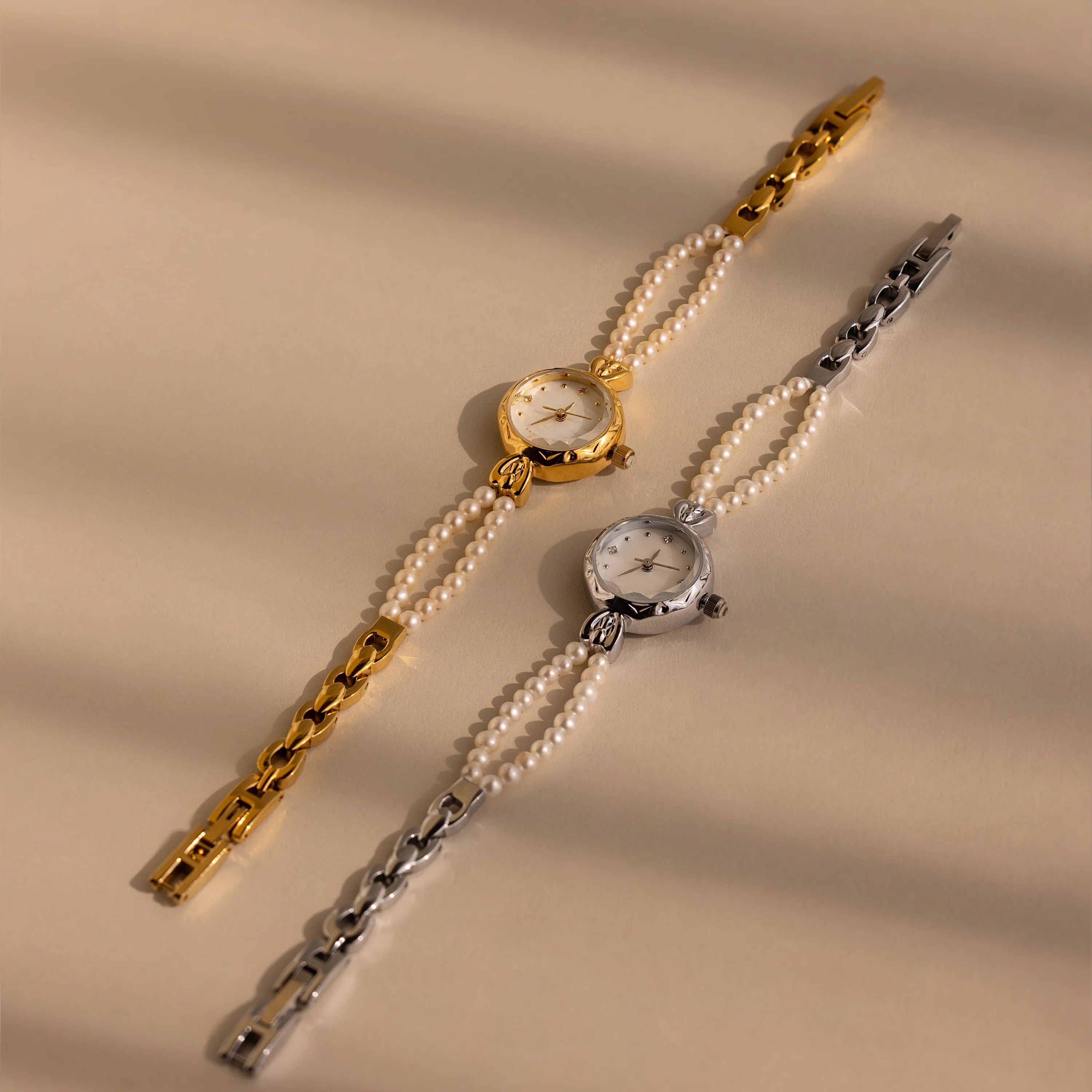 Beaded Pearl Timepiece Silver 18K Gold Plated