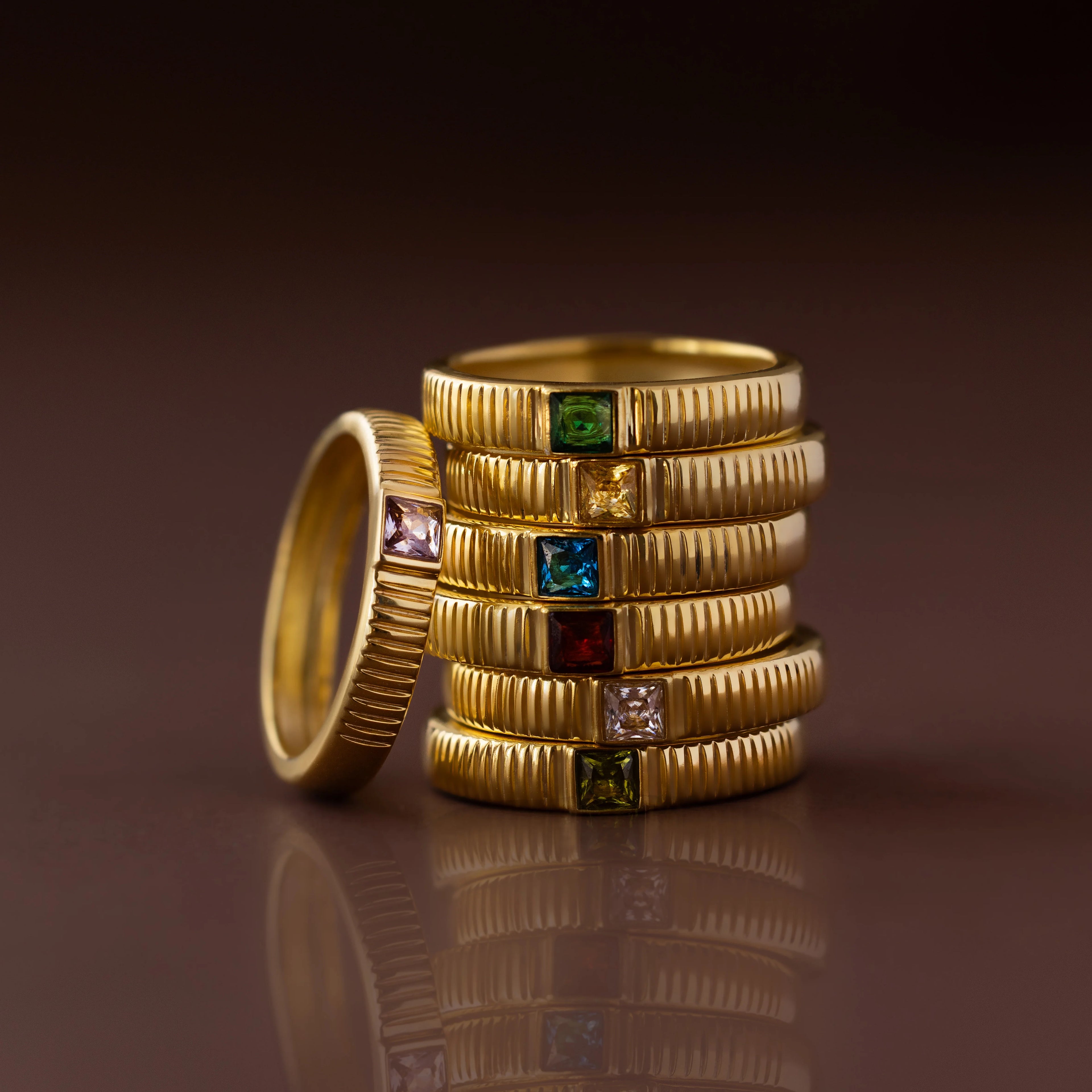 Sapphire Ribbed Band Silver 18K Gold Plated