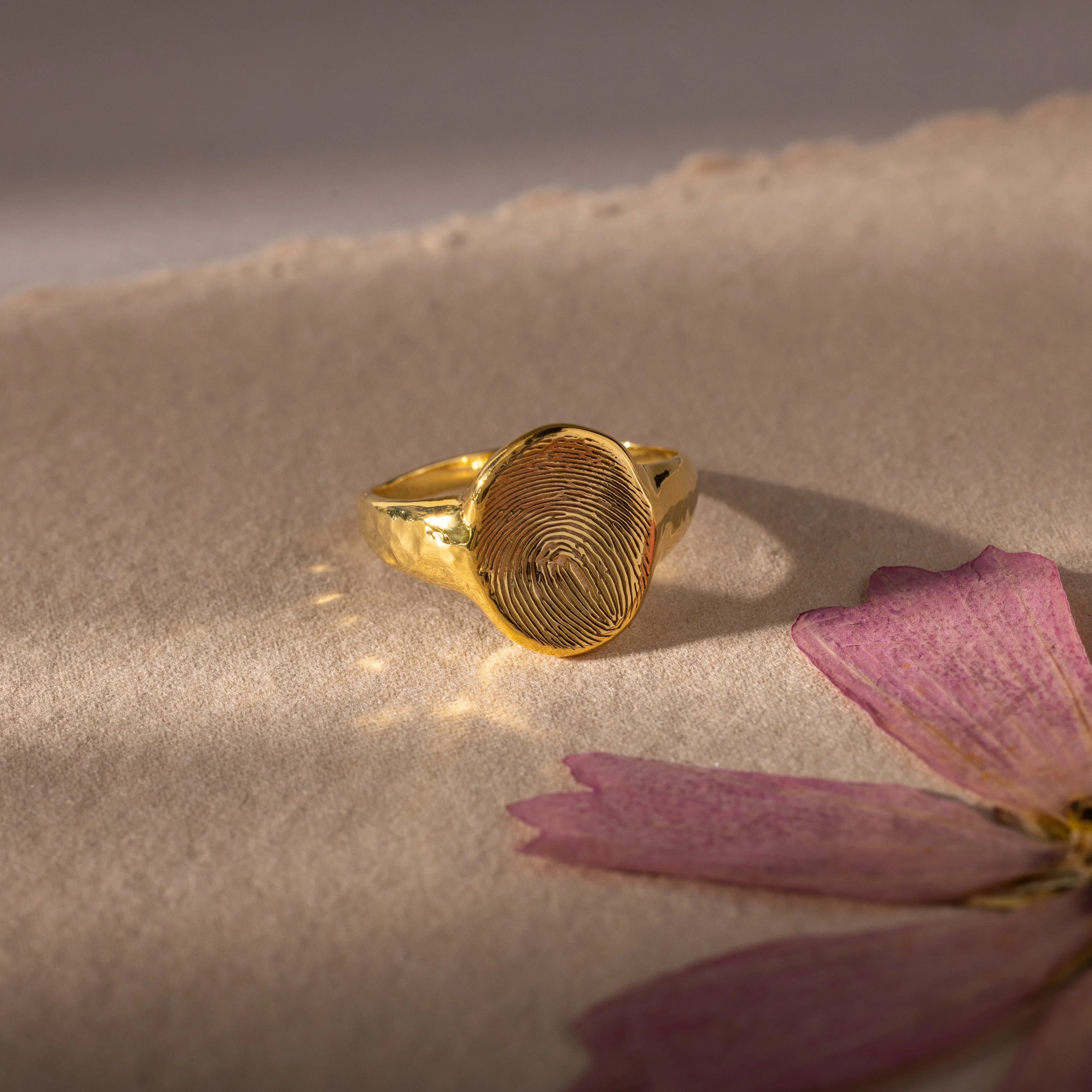 Organic Fingerprint Signet Ring Silver 18K Gold Plated