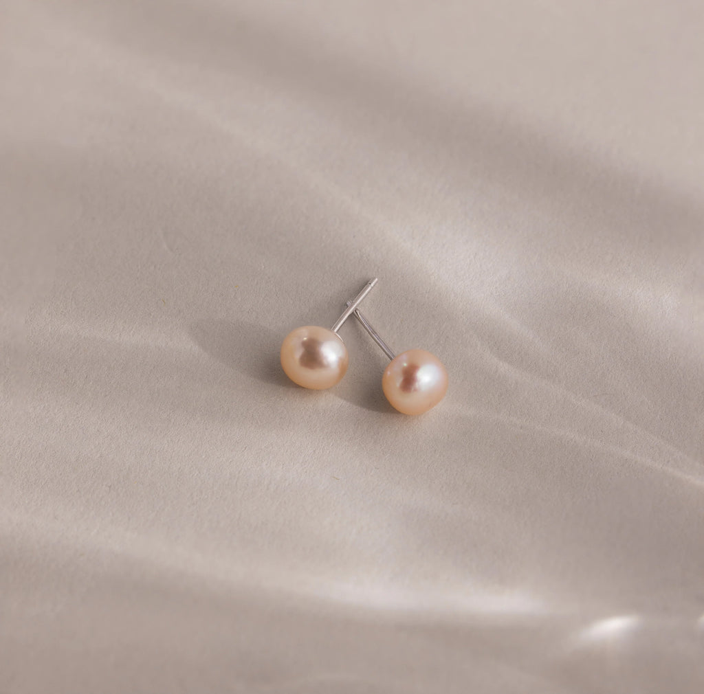 Pink Pearl Studs Silver 18K Gold Plated