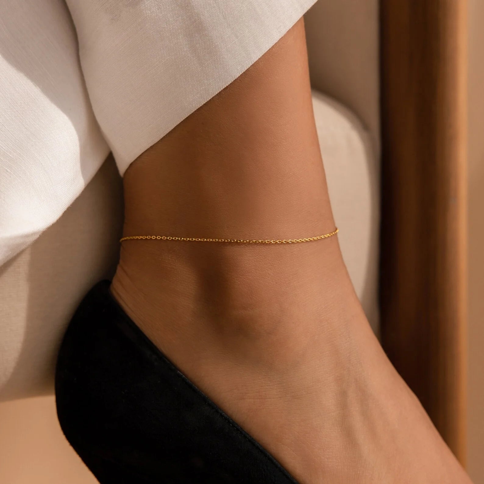 Micro Rolo Chain Anklet Silver 18K Gold Plated