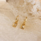 Art Deco Diamond Tag  Charm Huggies Silver 18K Gold Plated