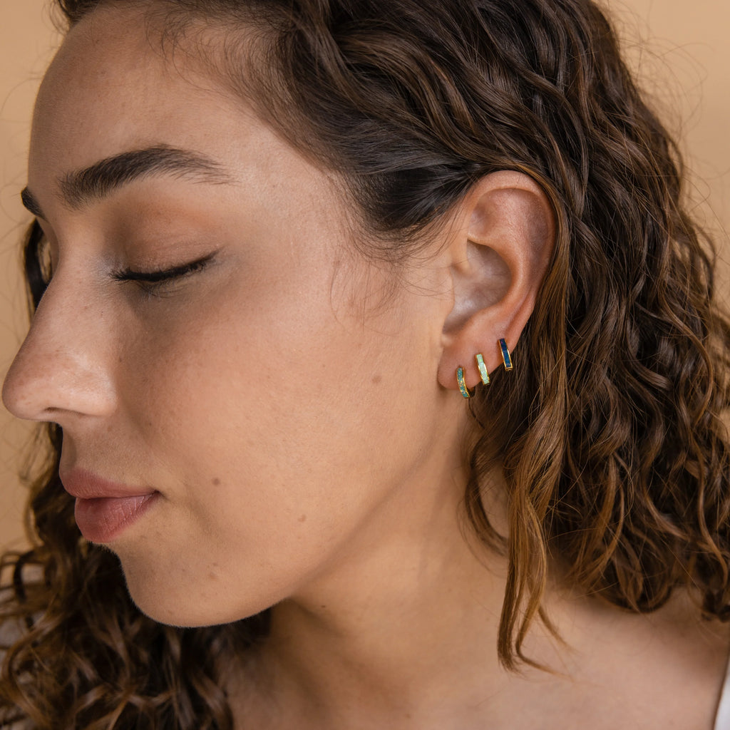Opal Inlay Huggies Set Silver 18K Gold Plated