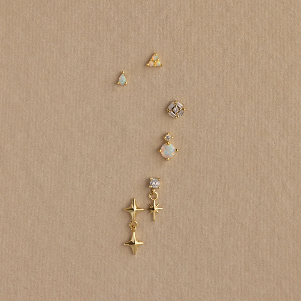 Opal Cluster Flatback Studs Silver 18K Gold Plated