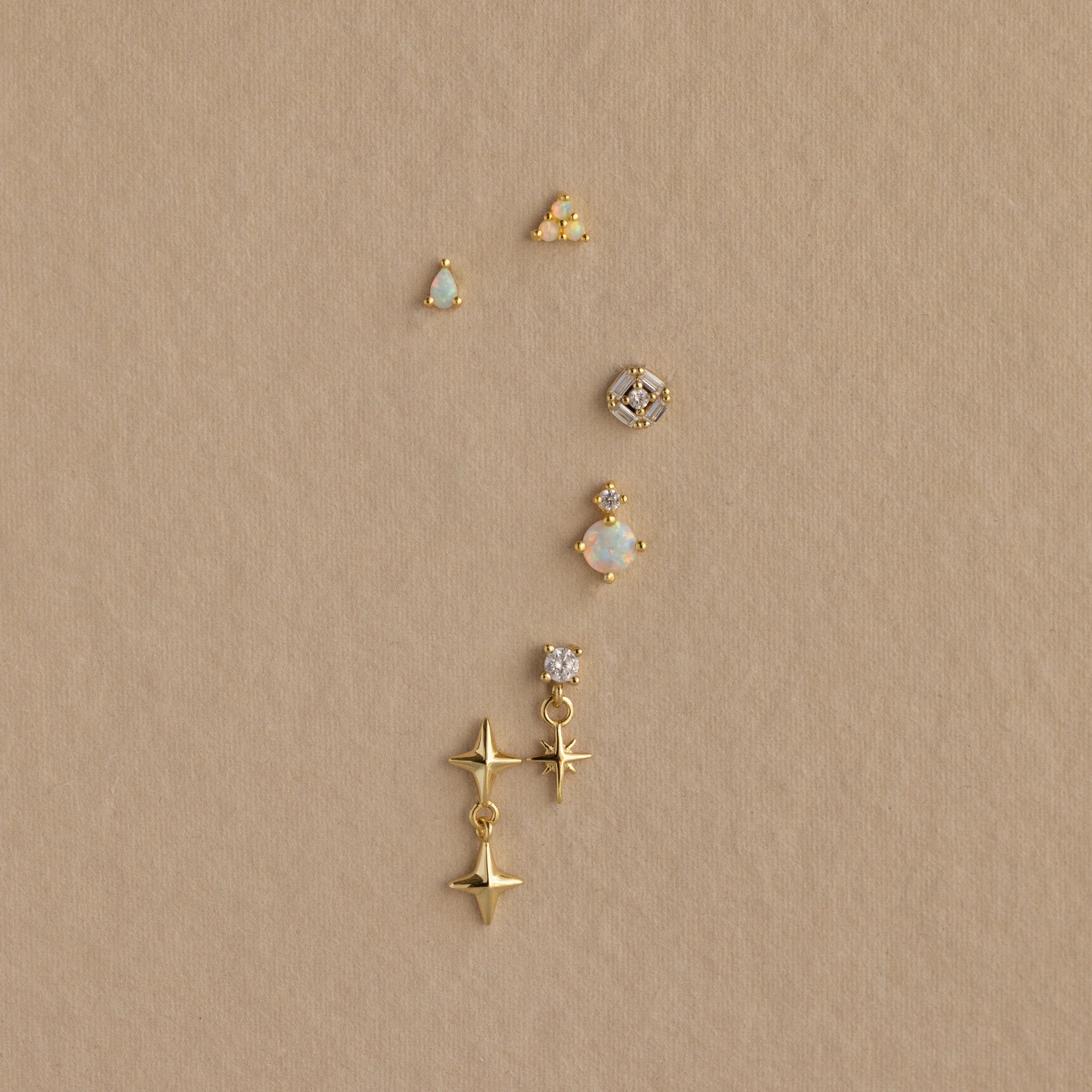 Opal Cluster Flatback Studs Silver 18K Gold Plated
