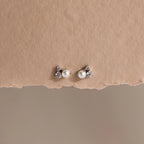Pearl Diamond Cluster Studs Silver 18K Gold Plated