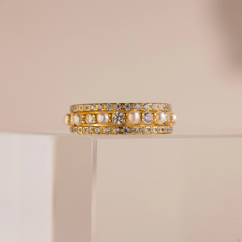 Diamond Eternity Ring Set Silver 18K Gold Plated