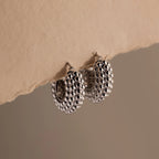 Beaded Dome Hoops Silver 18K Gold Plated