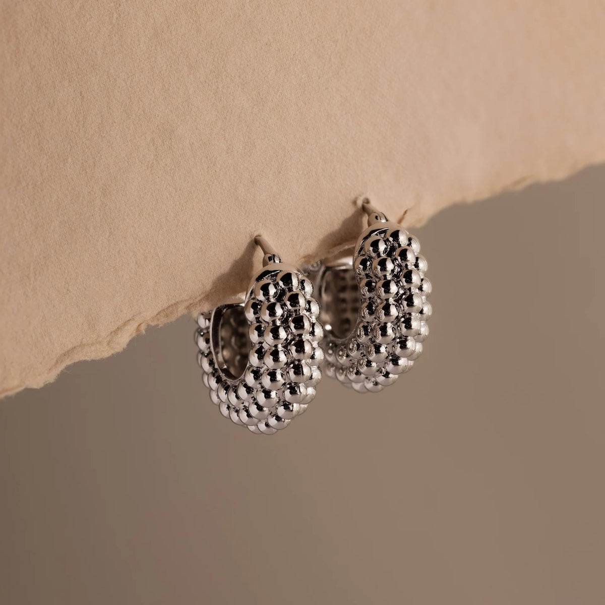 Beaded Dome Hoops Silver 18K Gold Plated