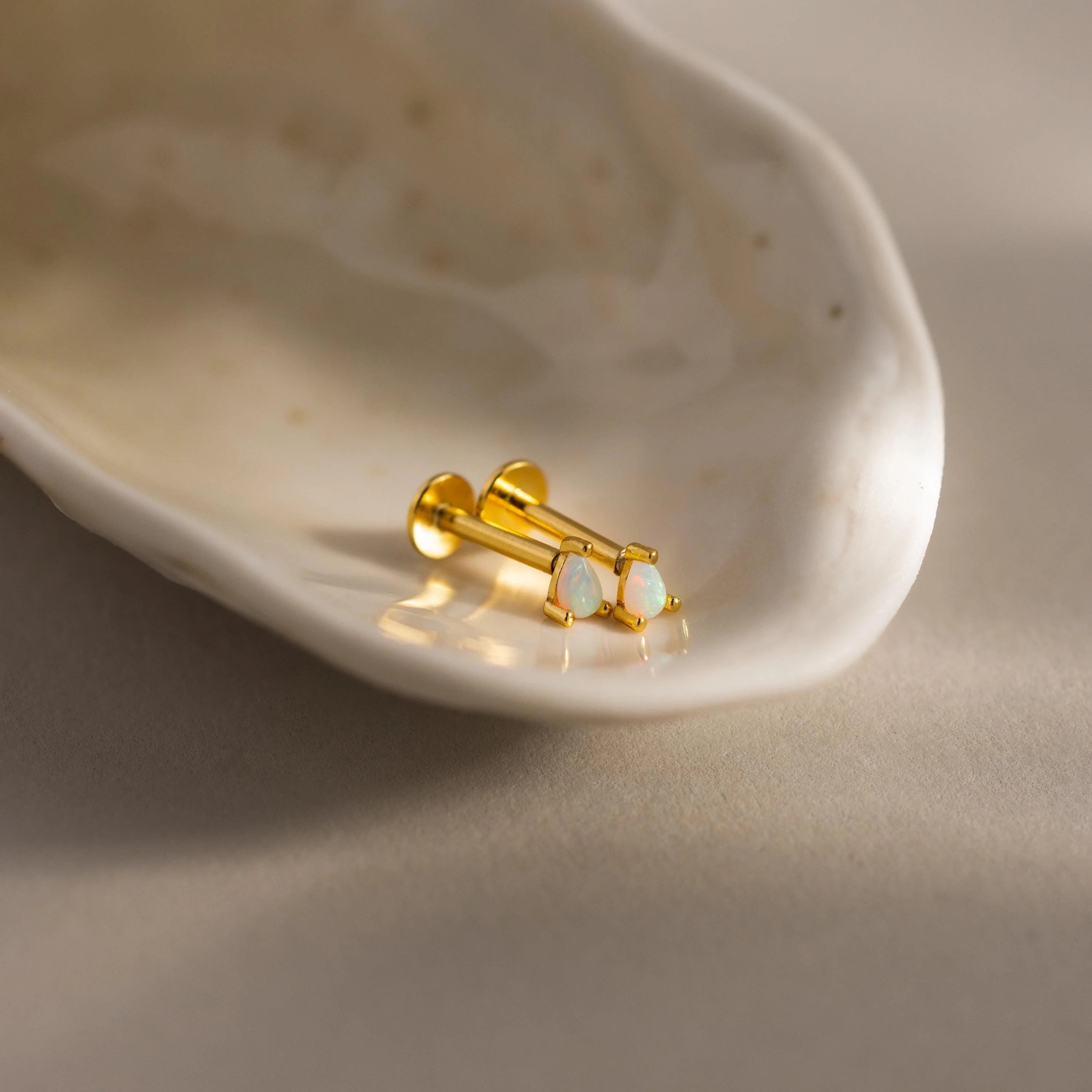 Opal Teardrop Flatback Studs Silver 18K Gold Plated