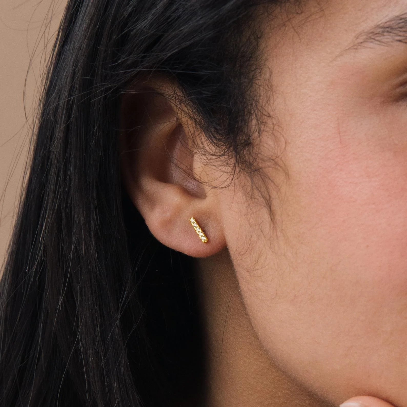 Diamond Pave Bar Studs Silver 18K Gold Plated