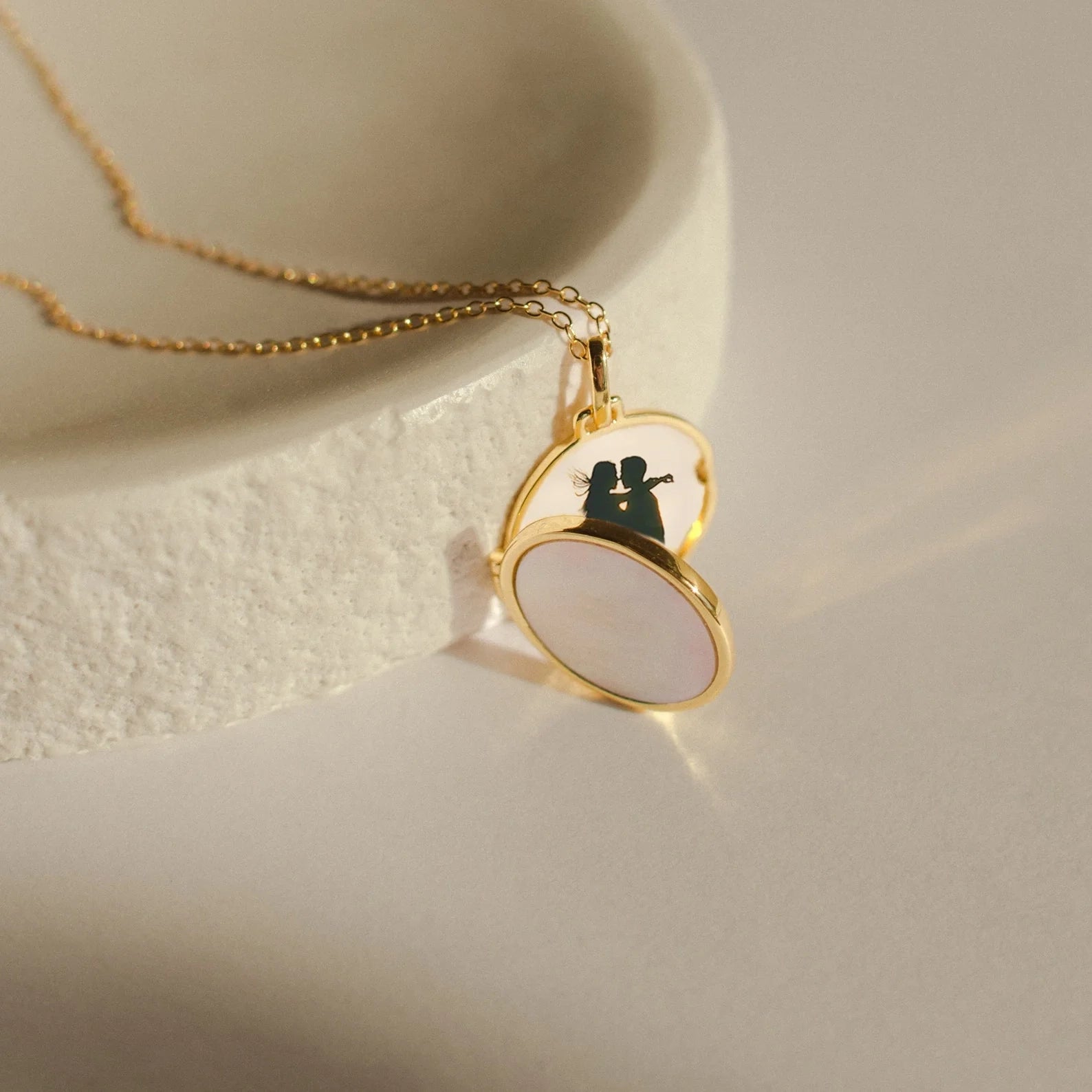 Pearl Disc Locket Necklace Silver 18K Gold Plated